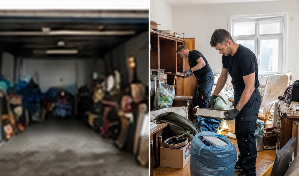 Garage mit gelagerten Gegenständen vor einer Entrümpelung